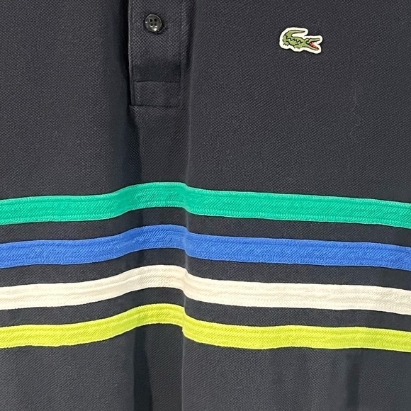 Men’s Lacoste France Size 6 (Medium/Large) Black Stripe Cotton Polo Shirt - Picture 3 of 8
